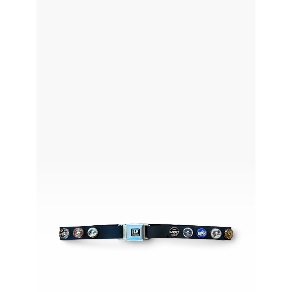Little Earth Seatbelt Beer Bottle Cap Belt Mens  Black Recycled Adjustable